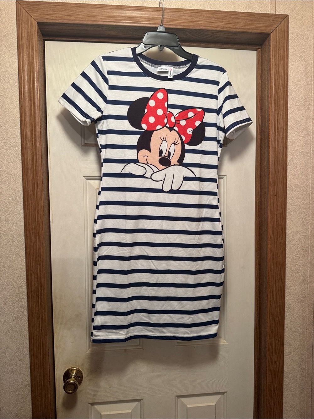 Disney Navy and White Striped Minnie Graphic Tee Dress with Red Polka Bow